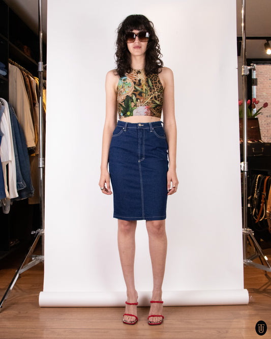 90's Versace "Jeans Couture" Denim Pencil Skirt S
