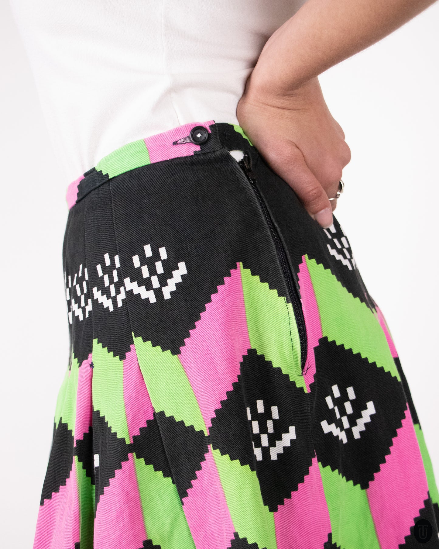 70's Lanvin Pleated Cotton Skirt S