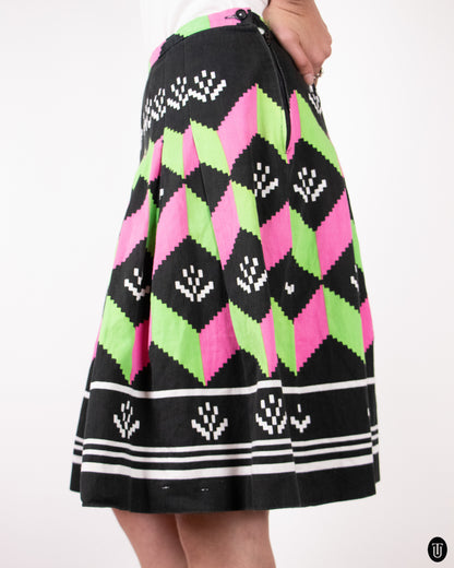 70's Lanvin Pleated Cotton Skirt S