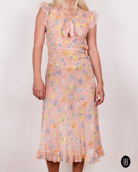 1930s Floral Summer Dress S