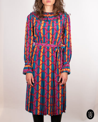 Yves Saint Laurent 1970s Striped Silk Dress S