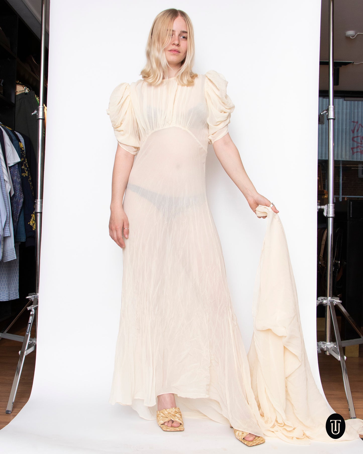30's Ivory Silk Wedding Gown S