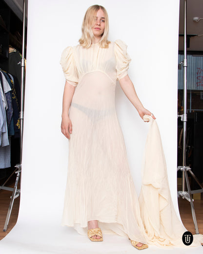 30's Ivory Silk Wedding Gown S