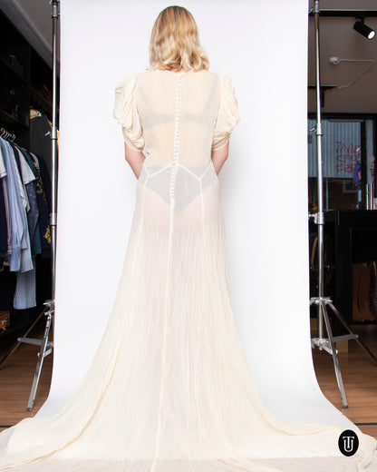 30's Ivory Silk Wedding Gown S