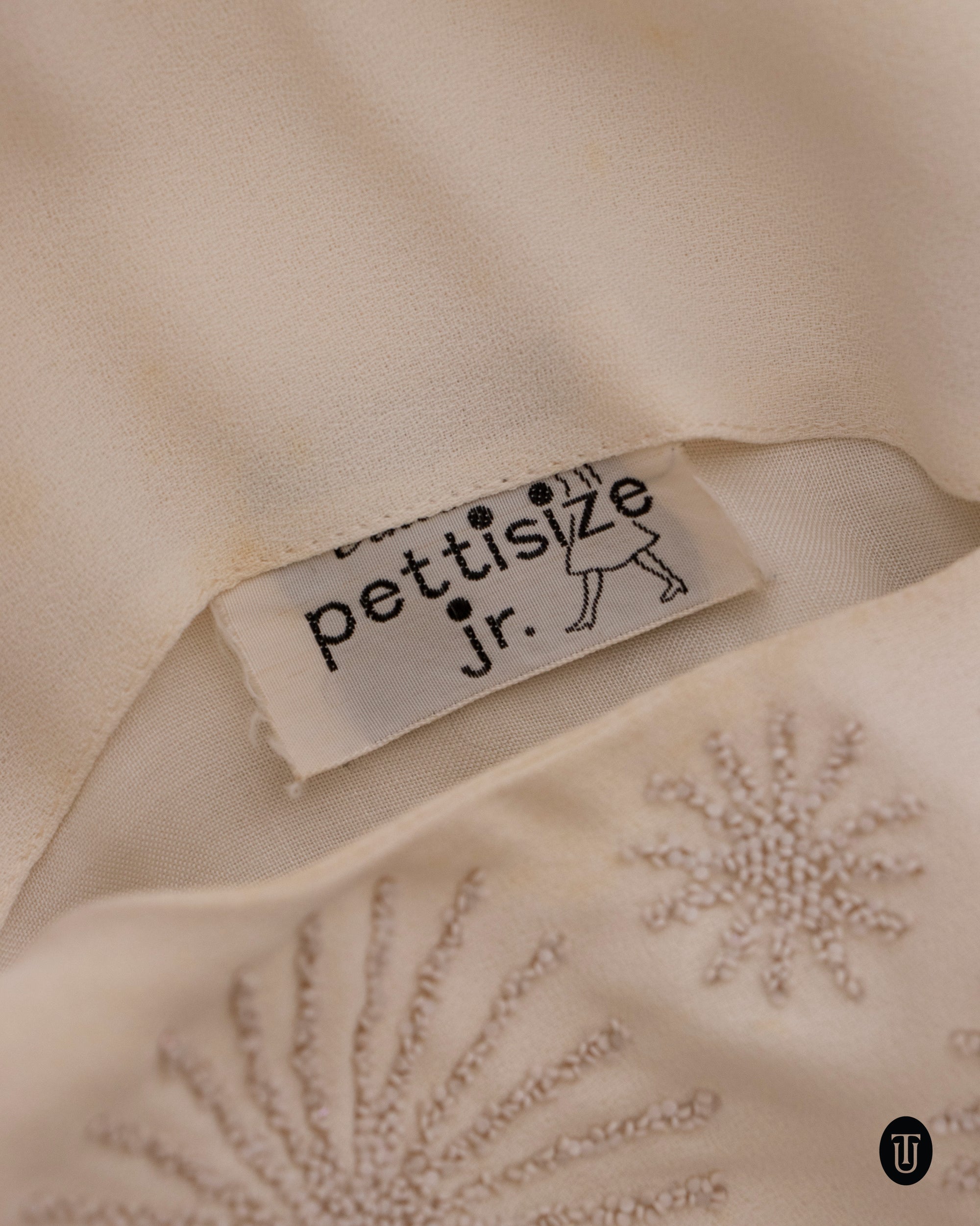 60's White Embroidered Mini Dress S