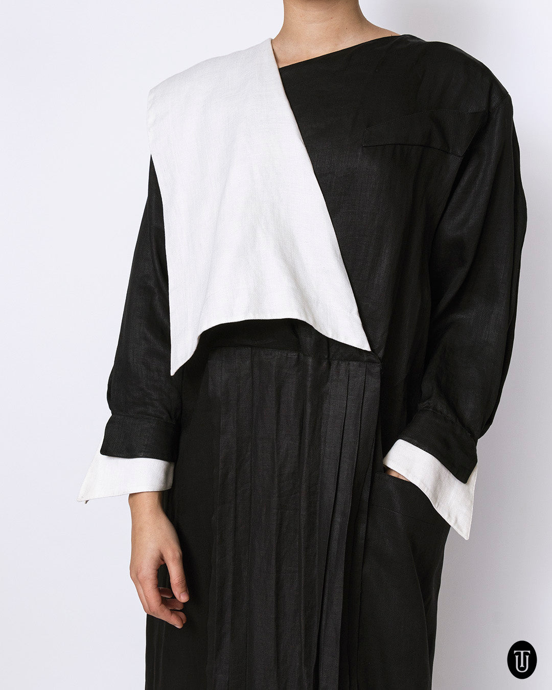 80s Claude Montana Black and White Linen Dress M