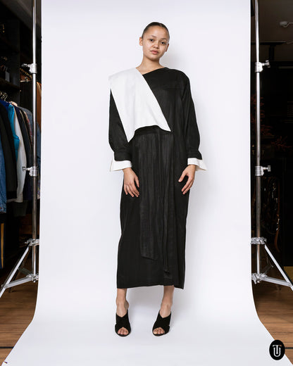 80s Claude Montana Black and White Linen Dress M