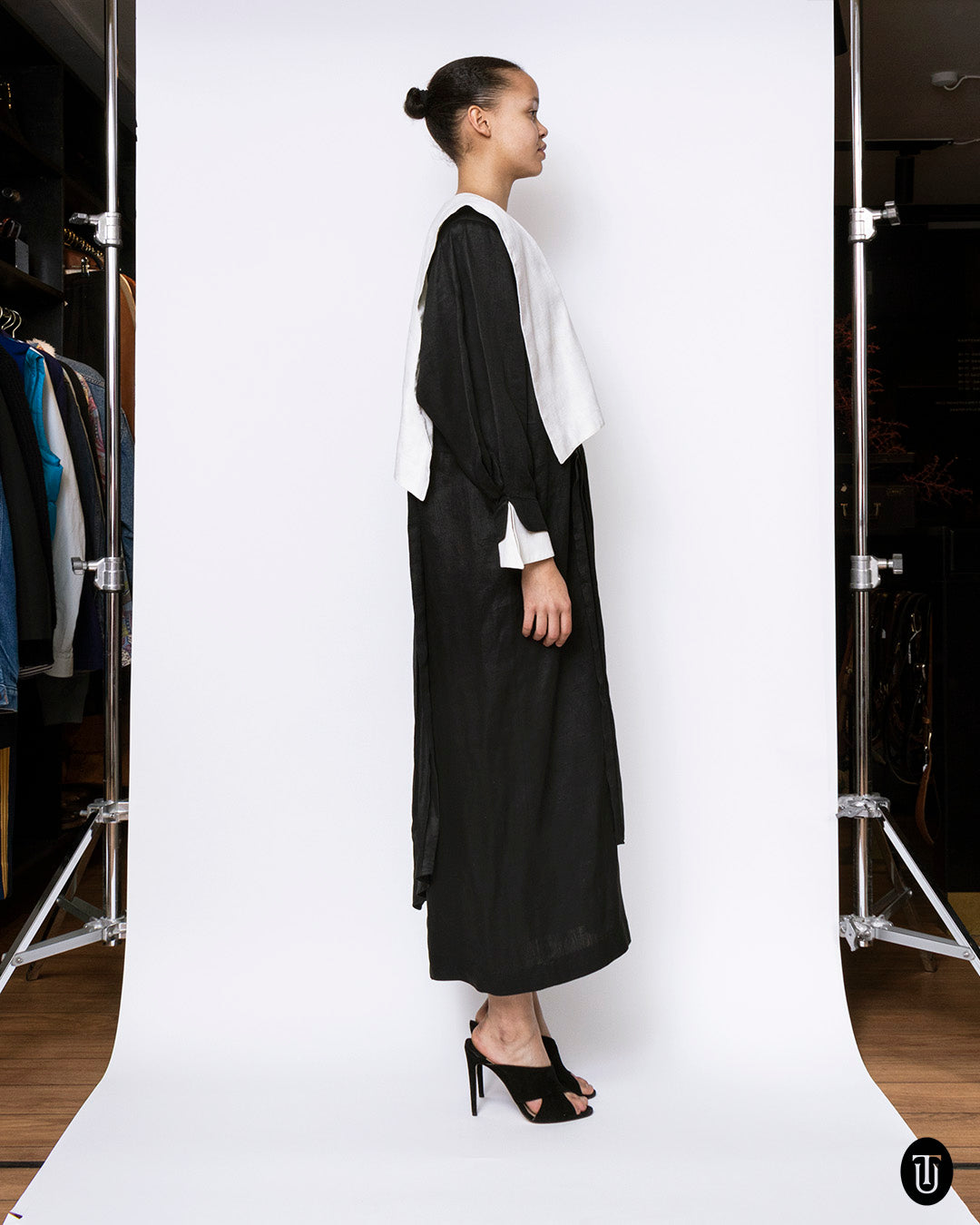 80s Claude Montana Black and White Linen Dress M
