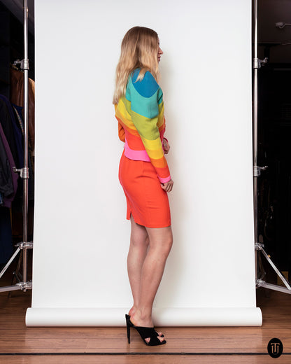 An iconic 90s Thierry Mugler Rainbow suit S