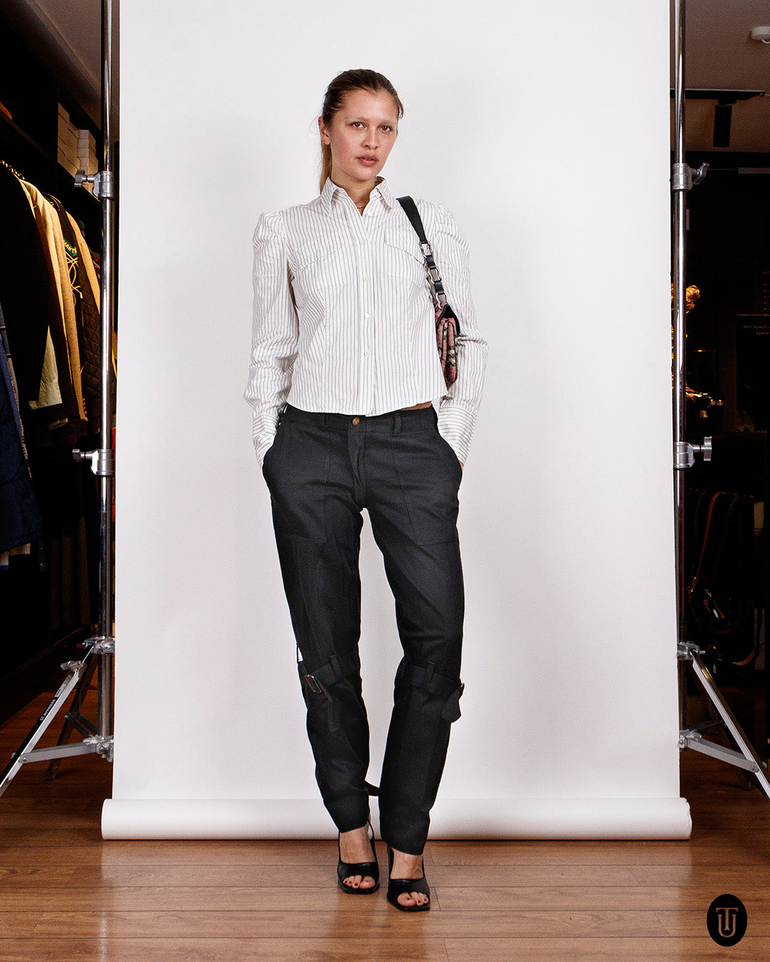 1990s Vivienne Westwood cotton black bondage pants S