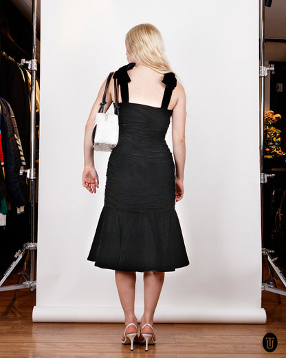 80's Oscar de la Renta Black Velvet Cocktail Dress S