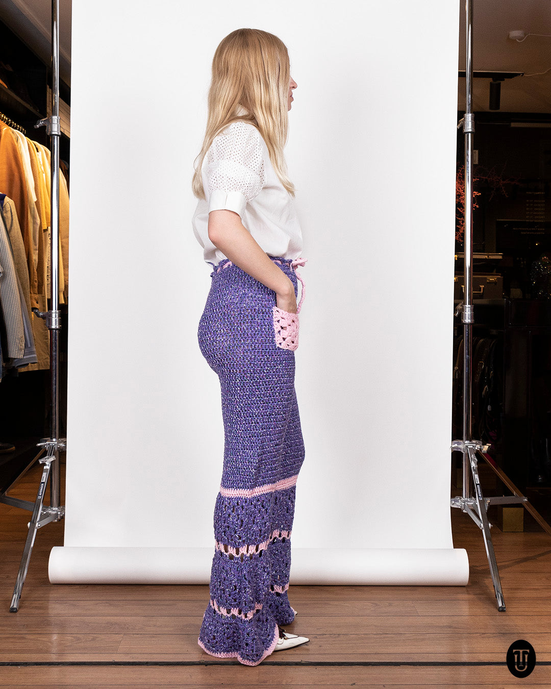 70's Crochet Bell-Bottom Trousers M