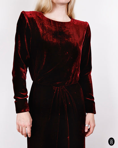 1980s YSL Haute Couture Silk and Velvet Dress S