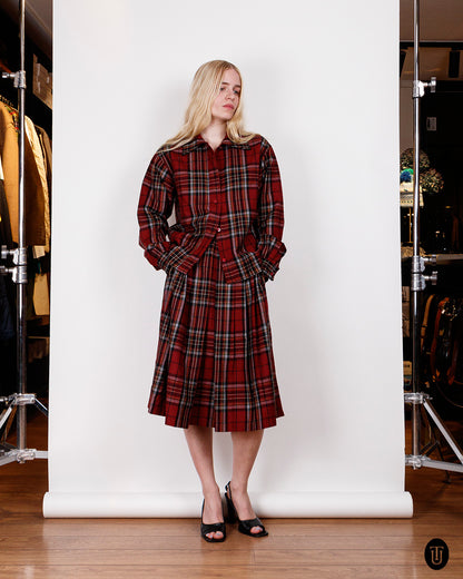 80's Yves Saint Laurent Rive Gauche Wool Tartan Skirt Suit S