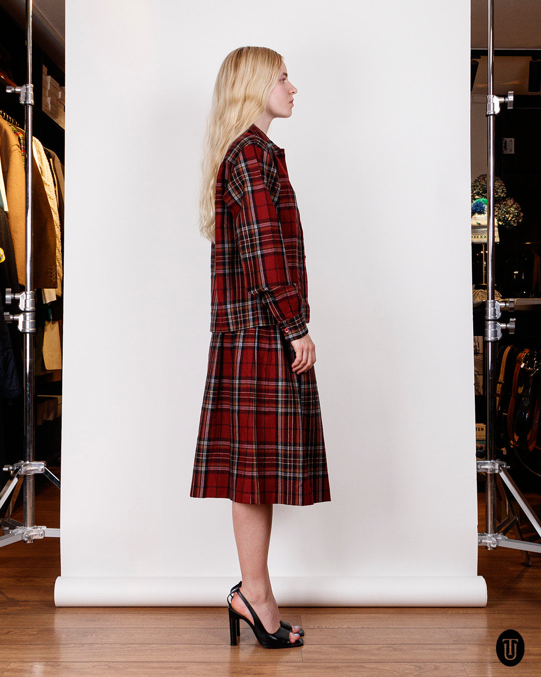 80's Yves Saint Laurent Rive Gauche Wool Tartan Skirt Suit S