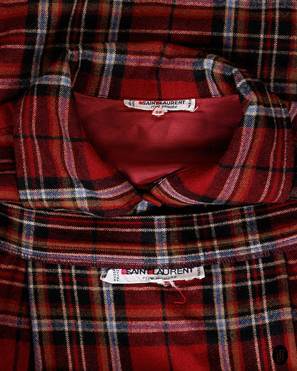 80's Yves Saint Laurent Rive Gauche Wool Tartan Skirt Suit S