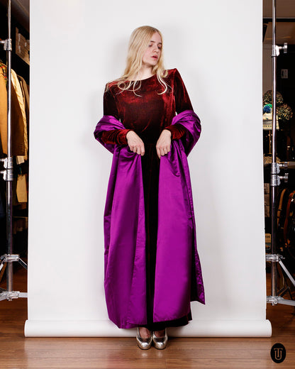 1980s YSL Haute Couture Silk and Velvet Dress S